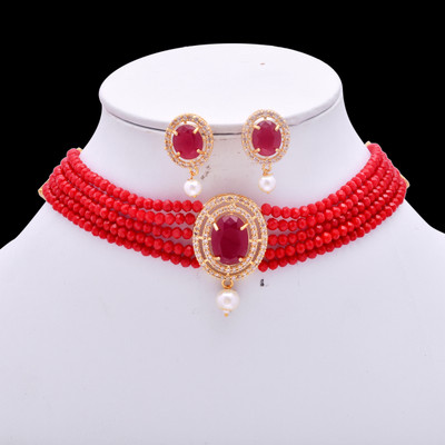 Poojajewl Brass Gold-plated Red Jewellery Set(Pack of 3)