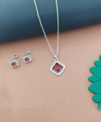 Aviate Alloy Rhodium Pink Jewellery Set(Pack of 1)