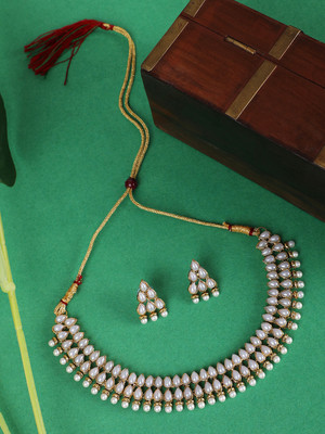 Anika's Creation Brass Gold-plated White Jewellery Set(Pack of 3)