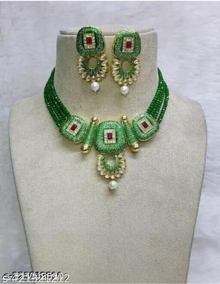 nitya fashion Crystal Gold-plated Green Jewellery Set(Pack of 1)