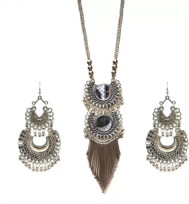 Etasha Oxidised Silver, Glass, Alloy Black Silver Silver Jewellery Set(Pack of 1)
