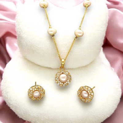 Sri Jagdamba Pearls Alloy Gold-plated Pink Jewellery Set(Pack of 2)