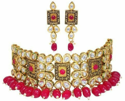 Manmohini Alloy Gold-plated Gold, Pink Jewellery Set(Pack of 1)