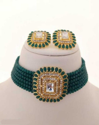 ABHRIK IMITATION Crystal Gold-plated Green, Gold Jewellery Set(Pack of 1)