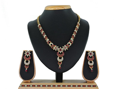 KAHAR CREATION Alloy Gold-plated Maroon Jewellery Set(Pack of 1)