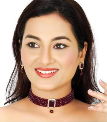 house of common Alloy Gold-plated Maroon Jewellery Set(Pack of 1)