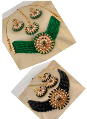 Dhirajart Alloy Gold-plated Black, Green Jewellery Set(Pack of 1)