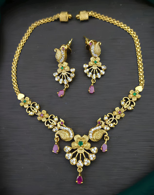 Pushp Creation Brass Gold-plated Multicolor Jewellery Set(Pack of 1)