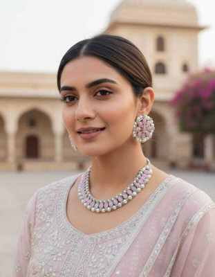 PARMESHWAR IMITATION Metal Gold-plated Pink, White Jewellery Set(Pack of 1)