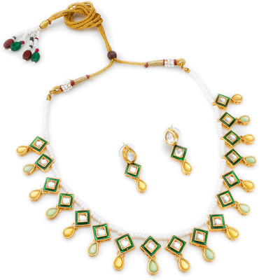 LUXOR Brass Gold-plated Green Jewellery Set(Pack of 2)