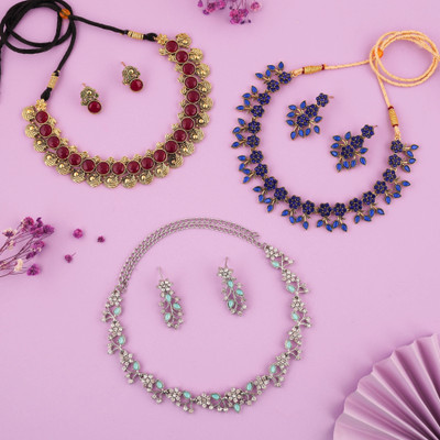 Sangria Brass Gold-plated Gold, Maroon, White Jewellery Set(Pack of 3)