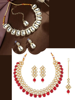 ASMITTA Jewellery Alloy Gold-plated Gold, Ruby Red Jewellery Set(Pack of 2)