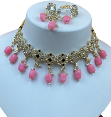 AntiqueJewllery Brass Gold-plated Pink Jewellery Set(Pack of 1)