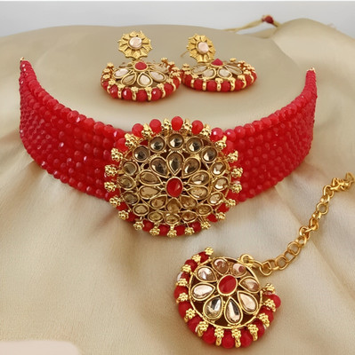 Chikku Alloy Gold-plated Red Jewellery Set(Pack of 1)