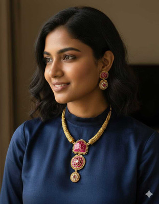 Joyful Alloy Gold-plated Pink Jewellery Set(Pack of 1)