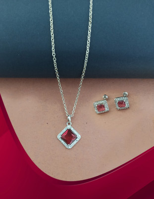 Aviate Alloy Rhodium Pink Jewellery Set(Pack of 1)