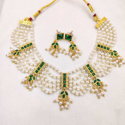 Mk Jewellery Alloy Gold-plated Green Jewellery Set(Pack of 1)