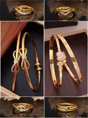 VEDDAA Brass Gold-plated Black, White, Green Jewellery Set(Pack of 6)