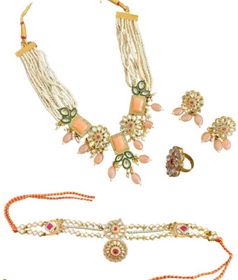 MARWARI TRADERS Brass Gold-plated Pink Jewellery Set(Pack of 4)