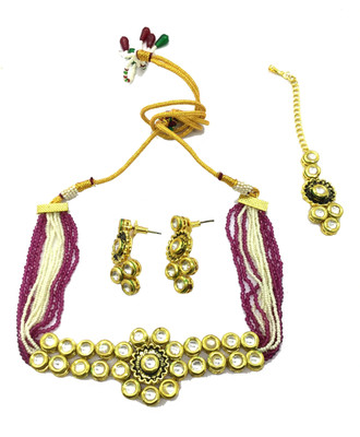 Om jewels Alloy Gold-plated White Jewellery Set(Pack of 1)