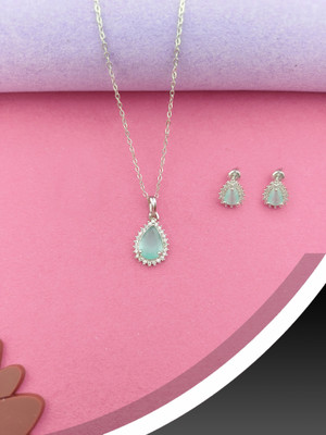 Aviate Alloy Silver Turquoise Jewellery Set(Pack of 1)