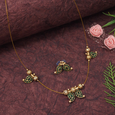 OrnaDzn Zevellery Alloy Gold-plated Green Jewellery Set(Pack of 3)