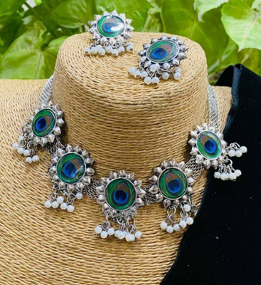 Shiv Alloy Silver Silver, Blue, Green Jewellery Set(Pack of 1)