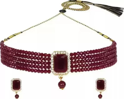 CATALYST Alloy Gold-plated Maroon Jewellery Set(Pack of 1)