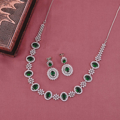 V.V. Sons Brass 958 Silver Green Jewellery Set(Pack of 1)