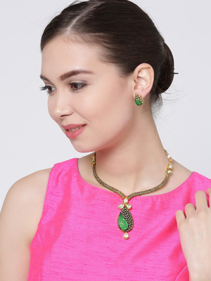 Divastri Alloy Gold-plated Green Jewellery Set(Pack of 3)