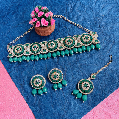 VATSALYA creation Alloy Gold-plated Green Jewellery Set(Pack of 3)