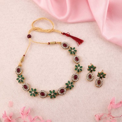 Sehbhagi Alloy Silver, Enamel Green, Maroon Jewellery Set(Pack of 1)