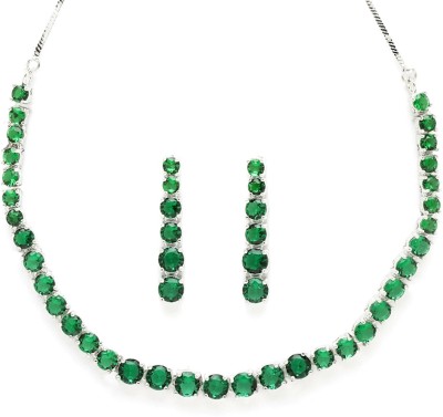 ZENEME Brass Rhodium Silver, Green Jewellery Set(Pack of 1)