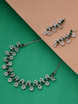 SAIYONI Alloy Silver Green Jewellery Set(Pack of 1)