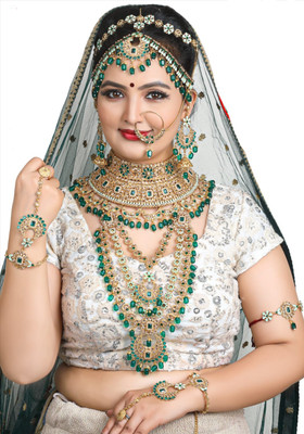 KK IMMITATION Alloy Gold-plated Green Jewellery Set(Pack of 10)