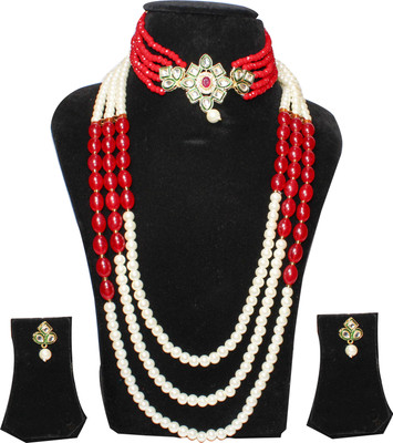 Nifty Mother of Pearl, Crystal Gold-plated Red Jewellery Set(Pack of 4)