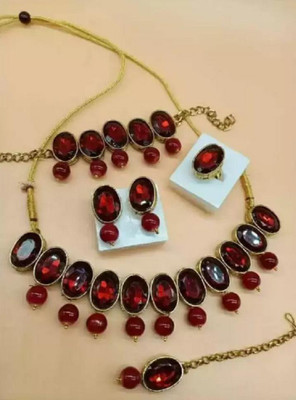 jatin imitation Metal Gold-plated Maroon Jewellery Set(Pack of 5)
