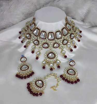 MAHADEV Alloy Gold-plated Maroon Jewellery Set(Pack of 4)