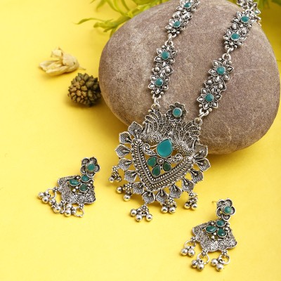 Vasudha Oxidised Silver Green Jewellery Set(Pack of 1)