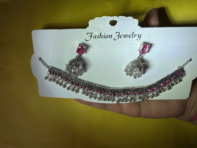jt jewels Alloy Silver, Pink Jewellery Set(Pack of 1)