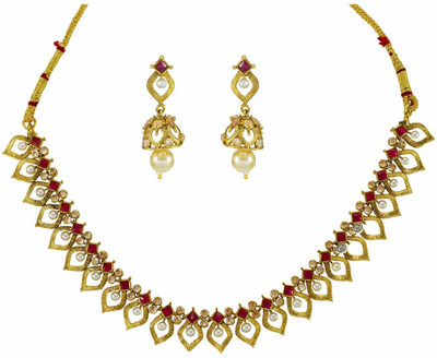 house of common Brass Gold-plated Maroon Jewellery Set(Pack of 1)