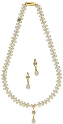 Sri Jagdamba Pearls Alloy Gold-plated White Jewellery Set(Pack of 2)