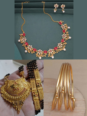 Sangria Brass Gold-plated Red, Yellow Jewellery Set(Pack of 3)