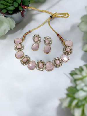 R A Enterprises Alloy Gold-plated Pink Jewellery Set(Pack of 3)