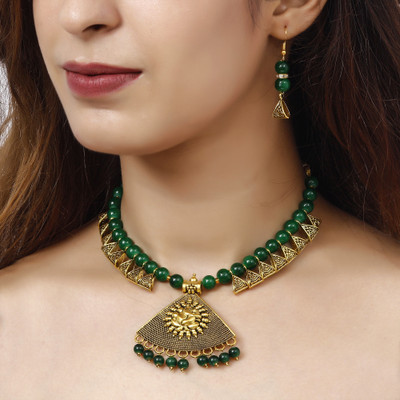 Shine Hub Alloy Gold-plated Green Jewellery Set(Pack of 1)