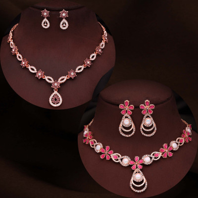 Vedda Brass Gold-plated Rose Gold, Brown, Pink Jewellery Set(Pack of 1)