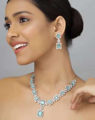 Trink Alloy Rhodium Green Jewellery Set(Pack of 3)