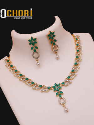 OChori Brass Gold-plated Green Jewellery Set(Pack of 1)