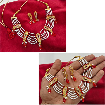 Mk Jewellery Alloy Gold-plated Red Jewellery Set(Pack of 1)