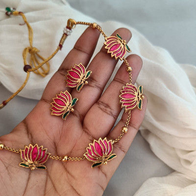 Jewelvault Brass Gold-plated Pink Jewellery Set(Pack of 1)